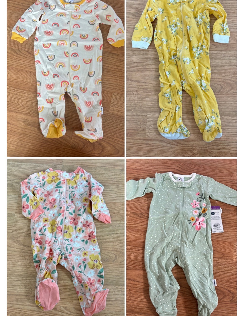 Gerber Baby Footed One-Piece Sleepers in Yellow, Pink, Green, Cream